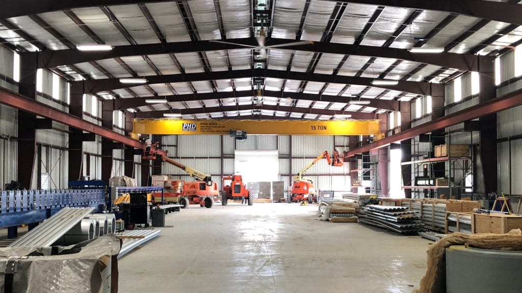 The 15-ton overhead crane improves our production capabilities and speed.