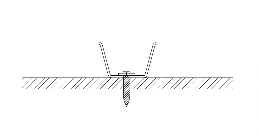 diagram showing a fastener from a power-actuated tool in metal deck attachment