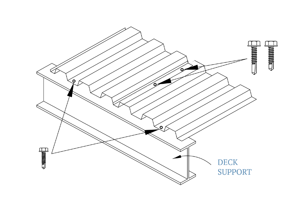 diagram showing screw placement in metal deck attachment